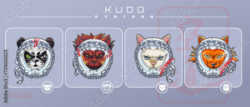 Avatars for Kudo are a panda, a fox, a monkey and a cat in a special protective helmet.