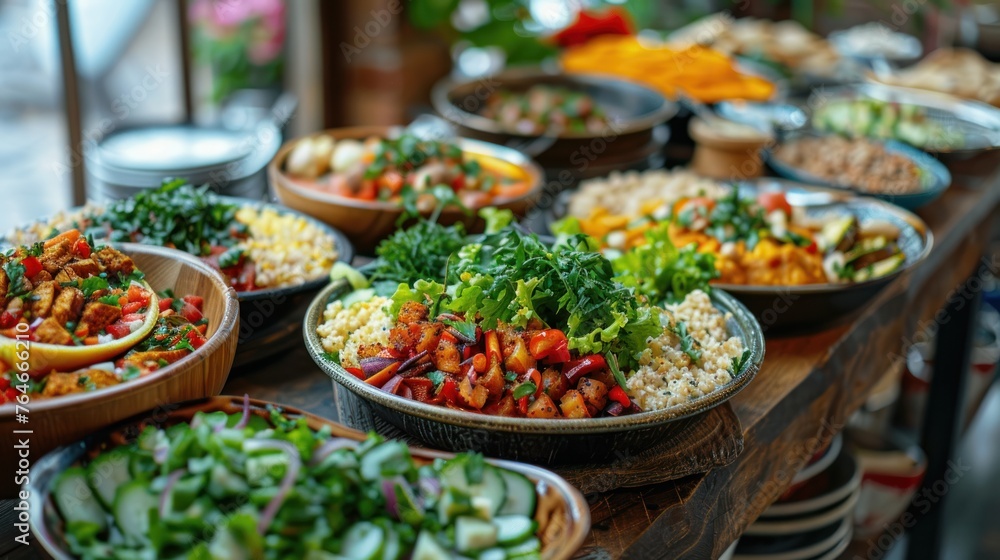 Assorted Fresh Salads on Buffet Table