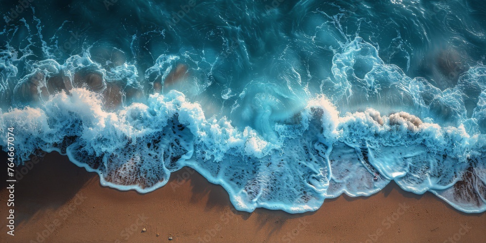 Aerial View of Beach With Crashing Waves