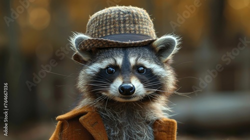 A clever raccoon donning a detective hat uses analytical prowess and creative problem-solving in consultancy services. photo