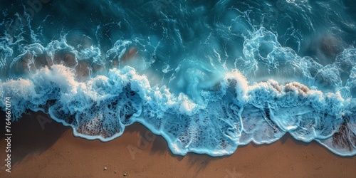 Aerial View of Beach With Crashing Waves