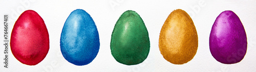 Watercolor set of colorful easter eggs isolated on white.