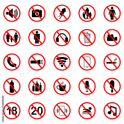 Set of prohibition sign icons. vector illustration of prohibited signs