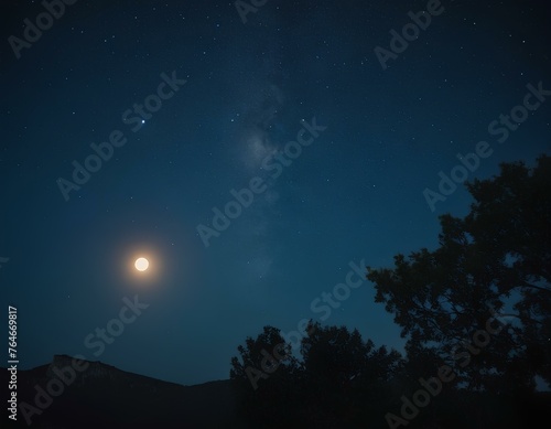 Picture, starry sky and moon at night
