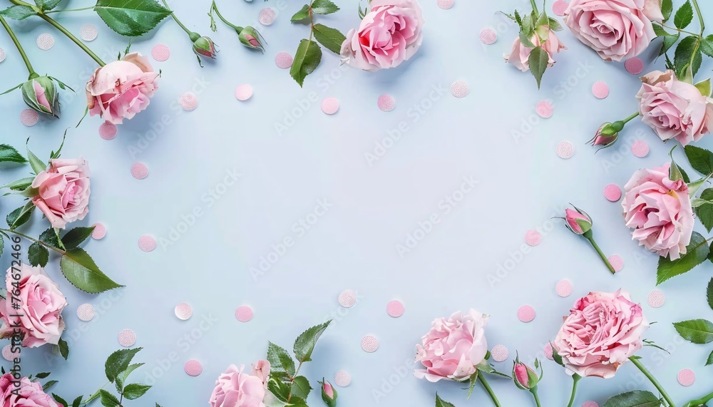 Fresh pink roses on a light blue background. Fresh pink roses on a light blue background.