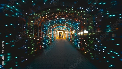 Lumina Park, budapest, Hungary. Beautiful light tunnel. Fun event, christmas lights. photo