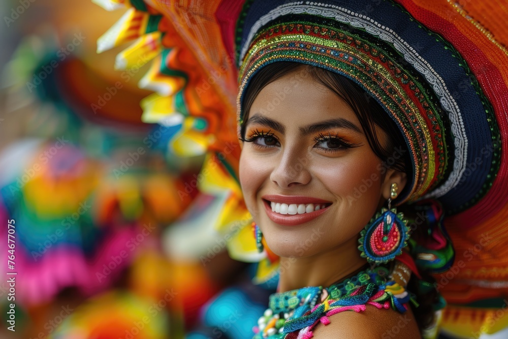 Latin Woman in Traditional Mexican Dress Dancing at parade or cultural Festival in Mexico Latin America, ai generated Latin Woman in Traditional Mexican Dress Dancing at parade or cultural Festival in Mexico Latin America, ai generated