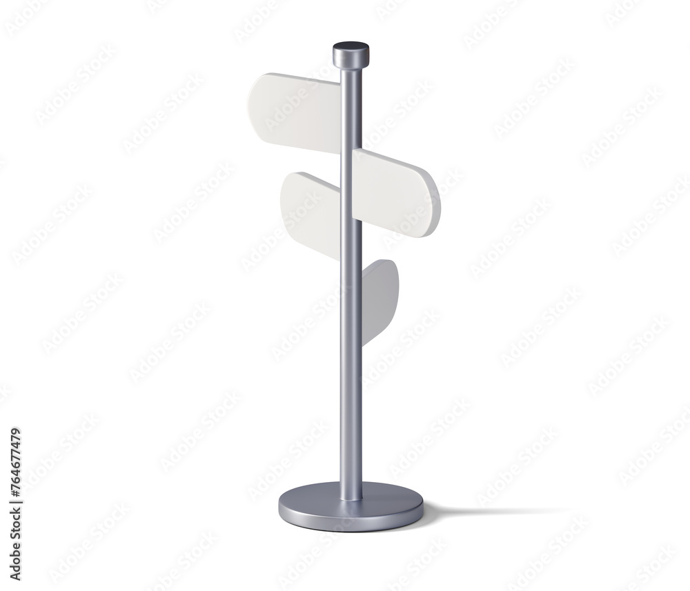 3d icon of blank directional road sign on white background. White blank arrows on the cute signpost. Choose direction, make decision. 3d rendered illustration 3d icon of blank directional road sign on white background. White blank arrows on the cute signpost. Choose direction, make decision. 3d rendered illustration