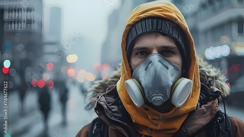 traveler wearing a mask, epidemic and pollution crisis concept