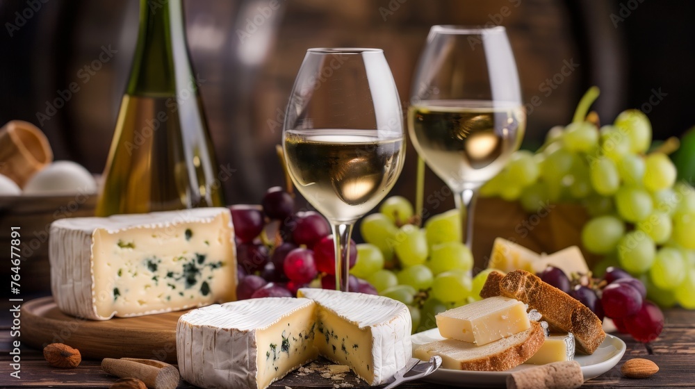 Wine and cheese served for a friendly party in a bar or restaurant.