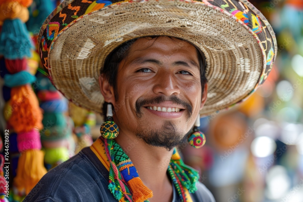 Latin man in Traditional Mexican clothes at parade or cultural Festival in Mexico Latin America, ai generated