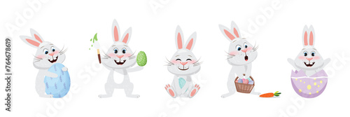 Easter bunny collection. Cute little bunny in different poses
