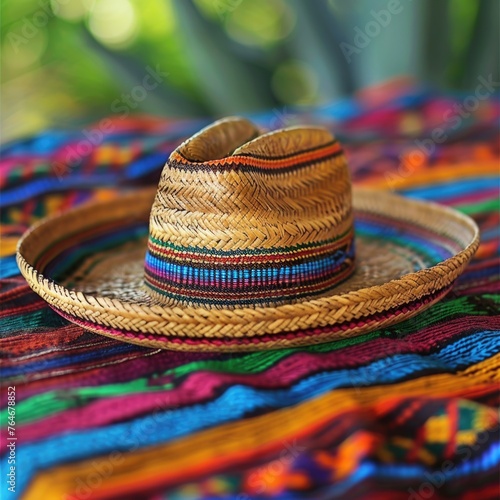 national colorful sombrero on table. AI Generated