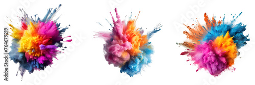 Colorful Powder Explosions on Transparent Background