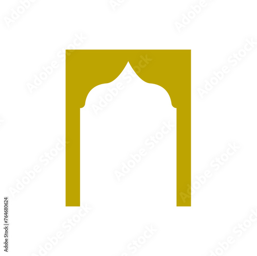 Arabic vector window template icon. Oriental gold silhouette door design. Simple geometric mosque dome frame. Collection of different Arabic style architectural vector shapes.