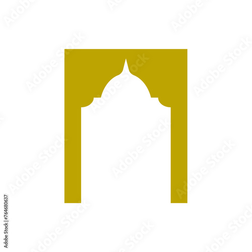 Arabic vector window template icon. Oriental gold silhouette door design. Simple geometric mosque dome frame. Collection of different Arabic style architectural vector shapes.