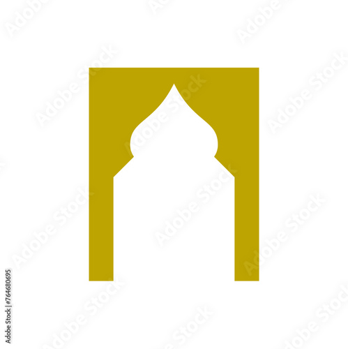 Arabic vector window template icon. Oriental gold silhouette door design. Simple geometric mosque dome frame. Collection of different Arabic style architectural vector shapes.