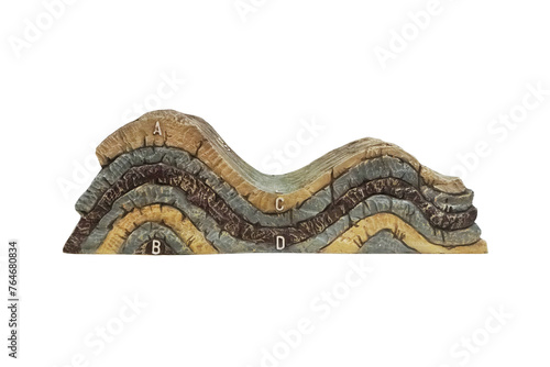 Normal anticlines and synclines model in geology. Concordant and Discordant Strata rock model isolated on white background. photo