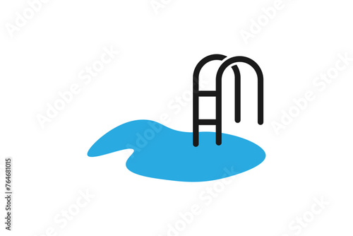 Water, stair, Beach swimming pool logo design inspiration Isolated On white Backgrounds