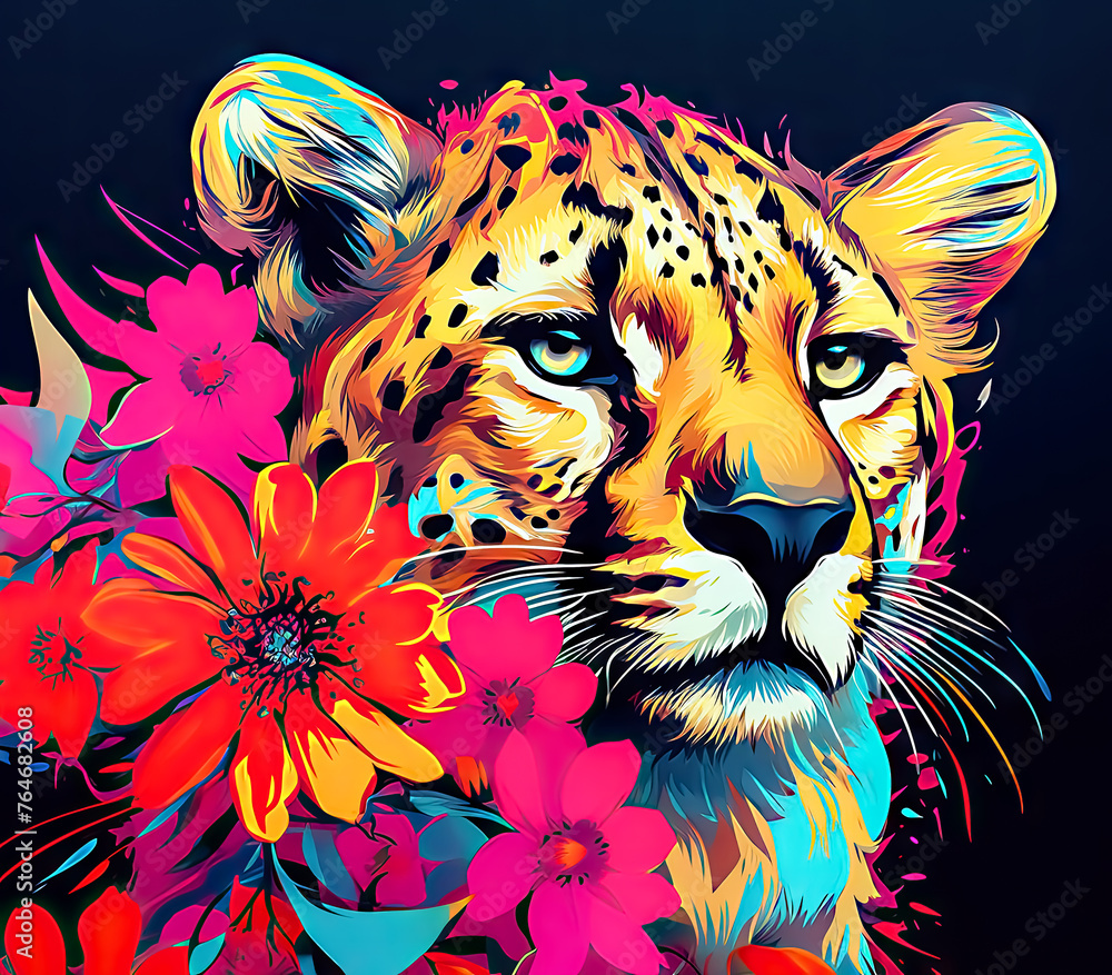 Abstract Neon Cheetah Illustration Background Wallpaper for Home Decor and Wall Art