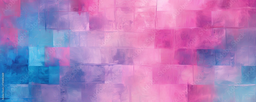magenta and blue squares on the background, in the style of soft, blended brushstrokes