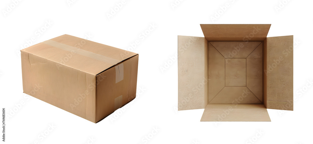 Fototapeta premium Set of Cardboard Box Open and Closed On Transparent Background