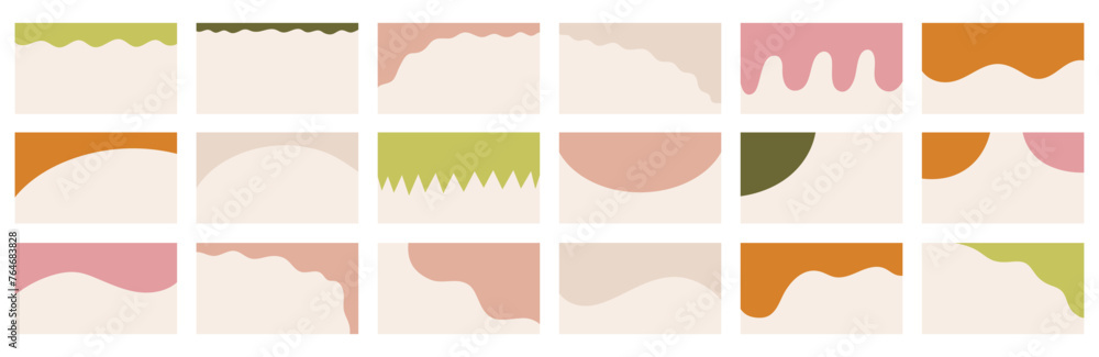 Array of varied shapes suitable for website headers or footers in modern organic boho colors palette. Template for separating elements on a landing page design. Uncomplicated heading  - obrazy, fototapety, plakaty 