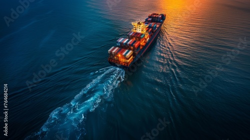 A cargo ship carrying containers across the ocean © Premreuthai