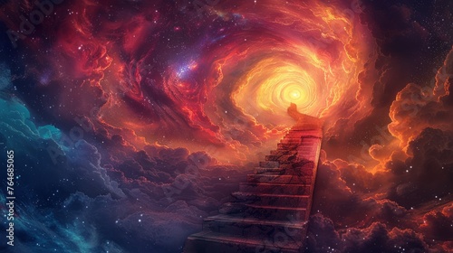 A staircase leading into a swirling vortex of colors