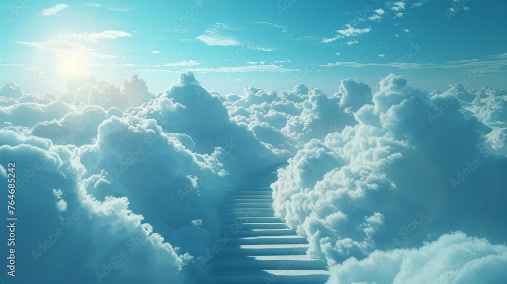 A staircase made of clouds floating in the sky