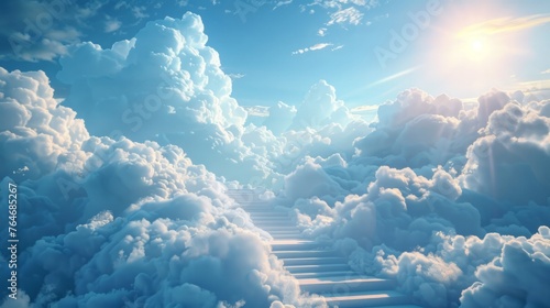 A staircase made of clouds floating in the sky photo