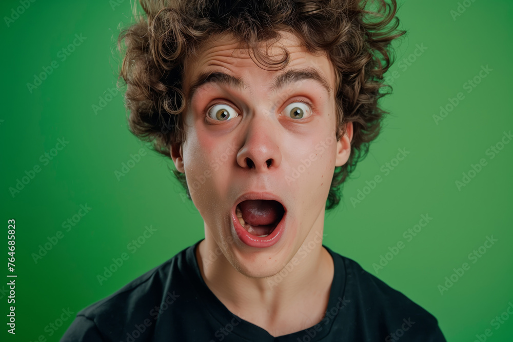 A man makes funny, sad, horrible grimaces, makes a face on a coloured background A man makes funny, sad, horrible grimaces, makes a face on a coloured background
