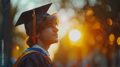 student with graduation cap, journey through academic obstacles, moment of achievement, success celebration, educational backdrop