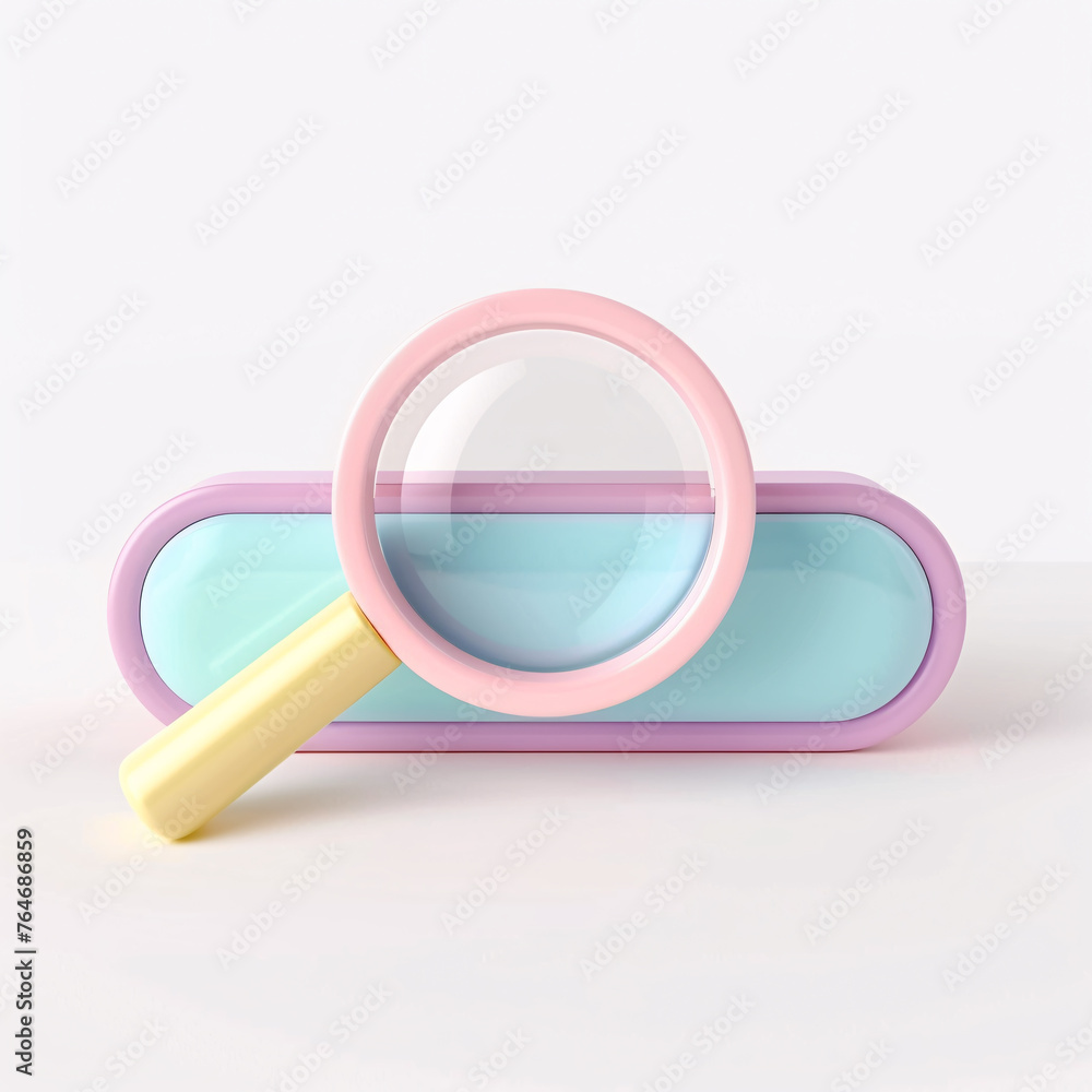 Pink and blue magnifying glass with pink handle. Internet search symbol. Pink and blue magnifying glass with pink handle. Internet search symbol.
