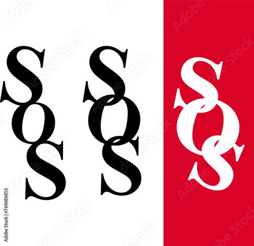 SOS conceptual abbreviation text abc vector set. Three letters connected together to shape one whole. SOS mark keep letter by letter effect.