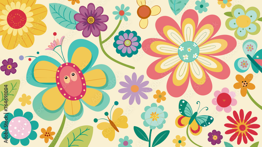 Simple Pattern Composed of Many Flowers and Butterflies