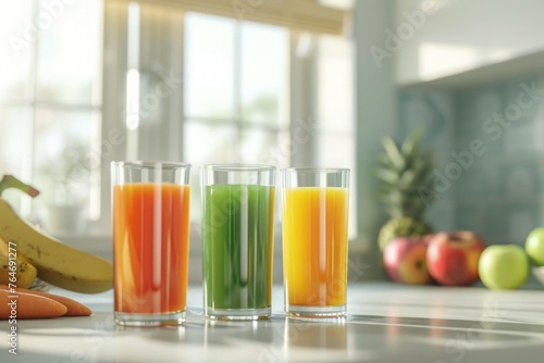 Healthy fresh juice with whole fruits and vegetables. Natural detox with antioxidant rich juice blends.