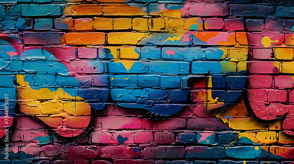 Naklejka premium Bright street art graffiti style in city alley