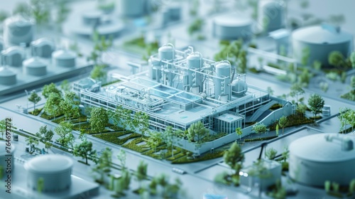 Model of a green factory redesigned for maximum efficiency using biomimicry principles