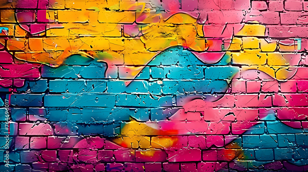 Bright street art graffiti style in city alley Bright street art graffiti style in city alley