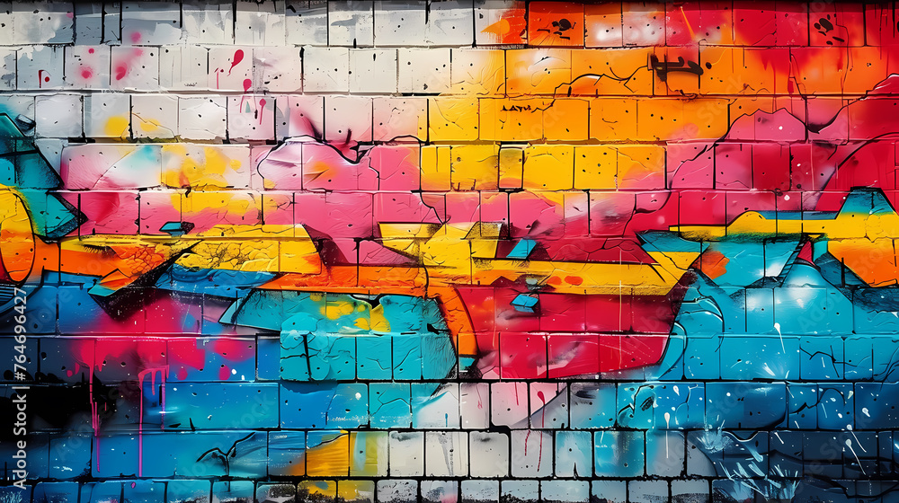 Obraz premium Bright street art graffiti style in city alley