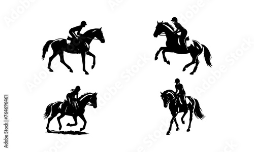 HORSE RIDING silhouette icons set simple style vector image,black and white HORSES vector,silhouettes set 1