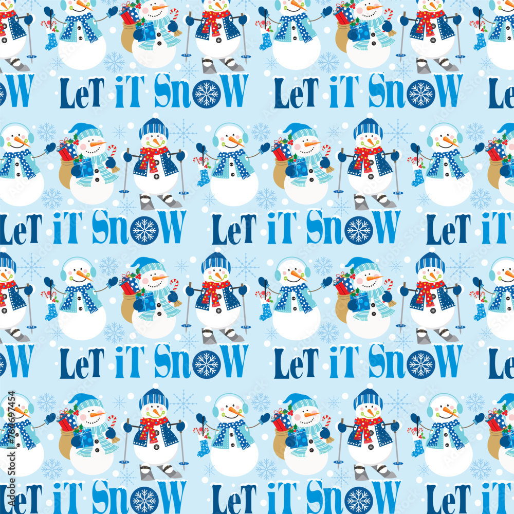 Christmas seamless pattern with cute snowman