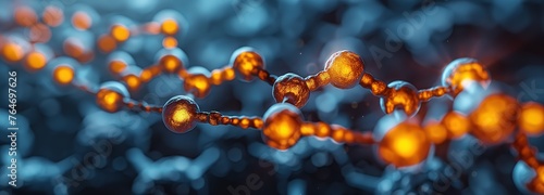 close up substance molecule with light glow, idea for nanotechnology and biological theme, Generative Ai
