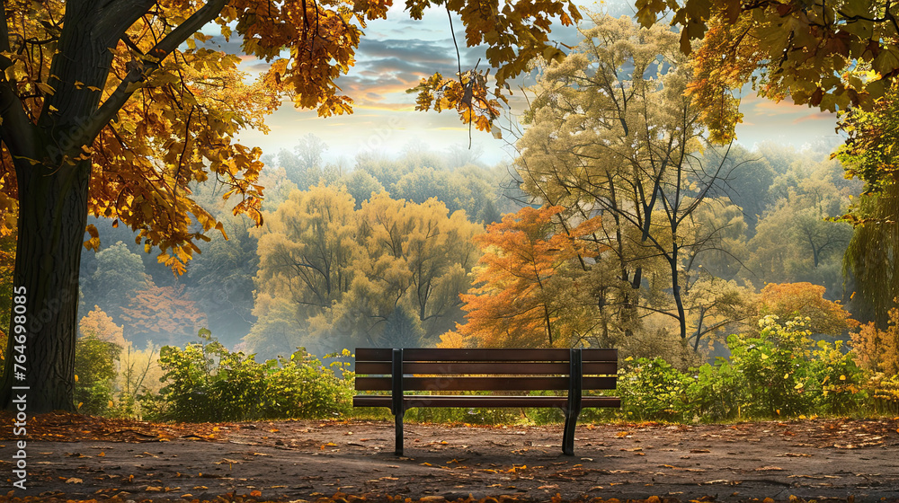 bench in park and forest background relaxation scene. bench in park and forest background relaxation scene.