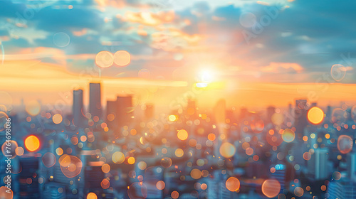 Blur Background city abstract with sunset and beautiful lighting bokeh motion focus in the morning. © Santy Hong