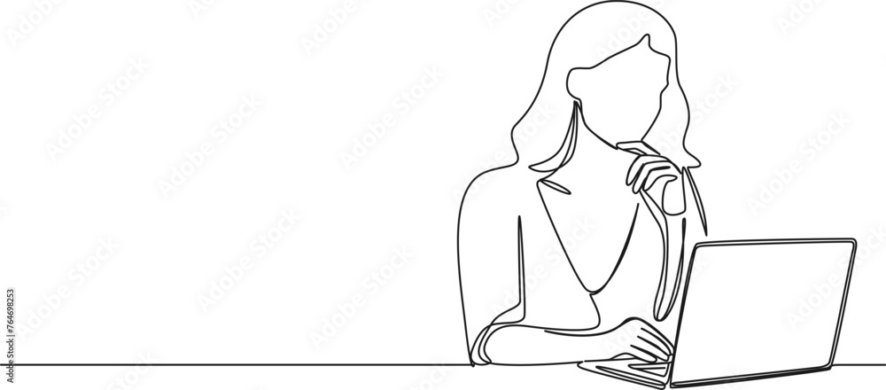 © Christian Horz - continuous single line drawing of woman using laptop computer, line art vector illustration © Christian Horz - continuous single line drawing of woman using laptop computer, line art vector illustration
