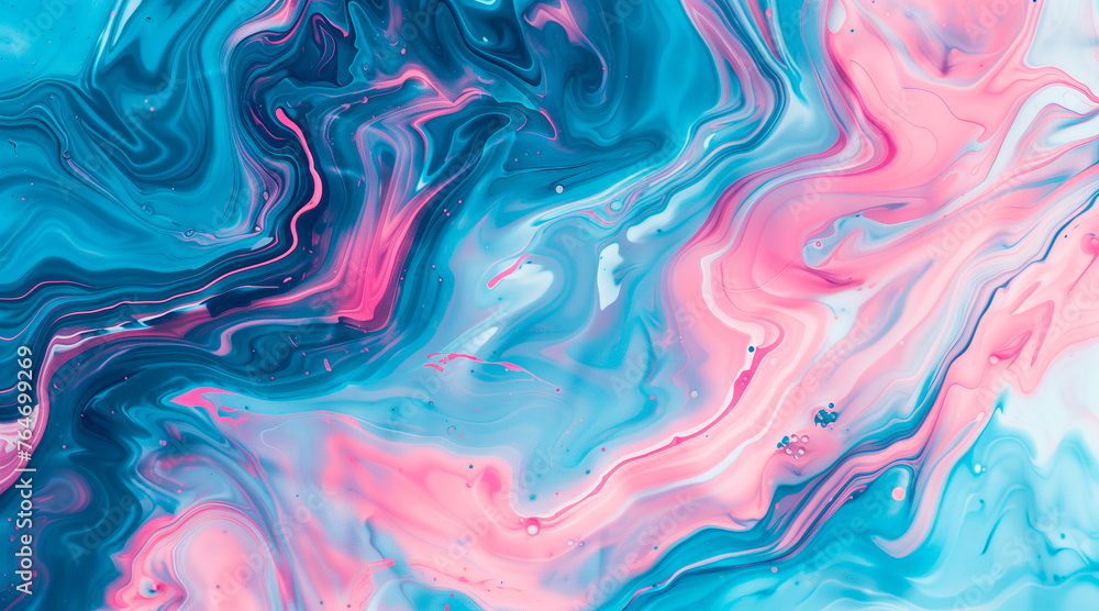 Fototapeta premium Abstract marbling oil acrylic paint background illustration art wallpaper - Pink blue color with liquid fluid marbled paper texture banner painting texture