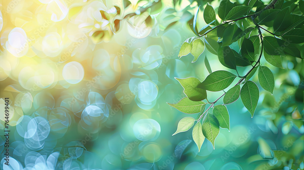Spring background, green tree leaves on blurred background. Spring background, green tree leaves on blurred background.