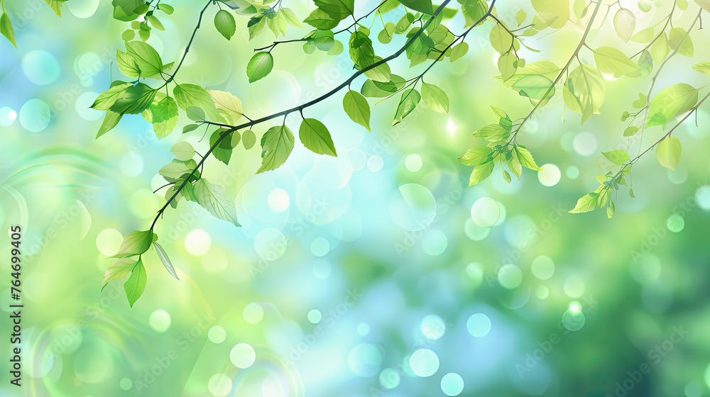 Spring background, green tree leaves on blurred background. Spring background, green tree leaves on blurred background.